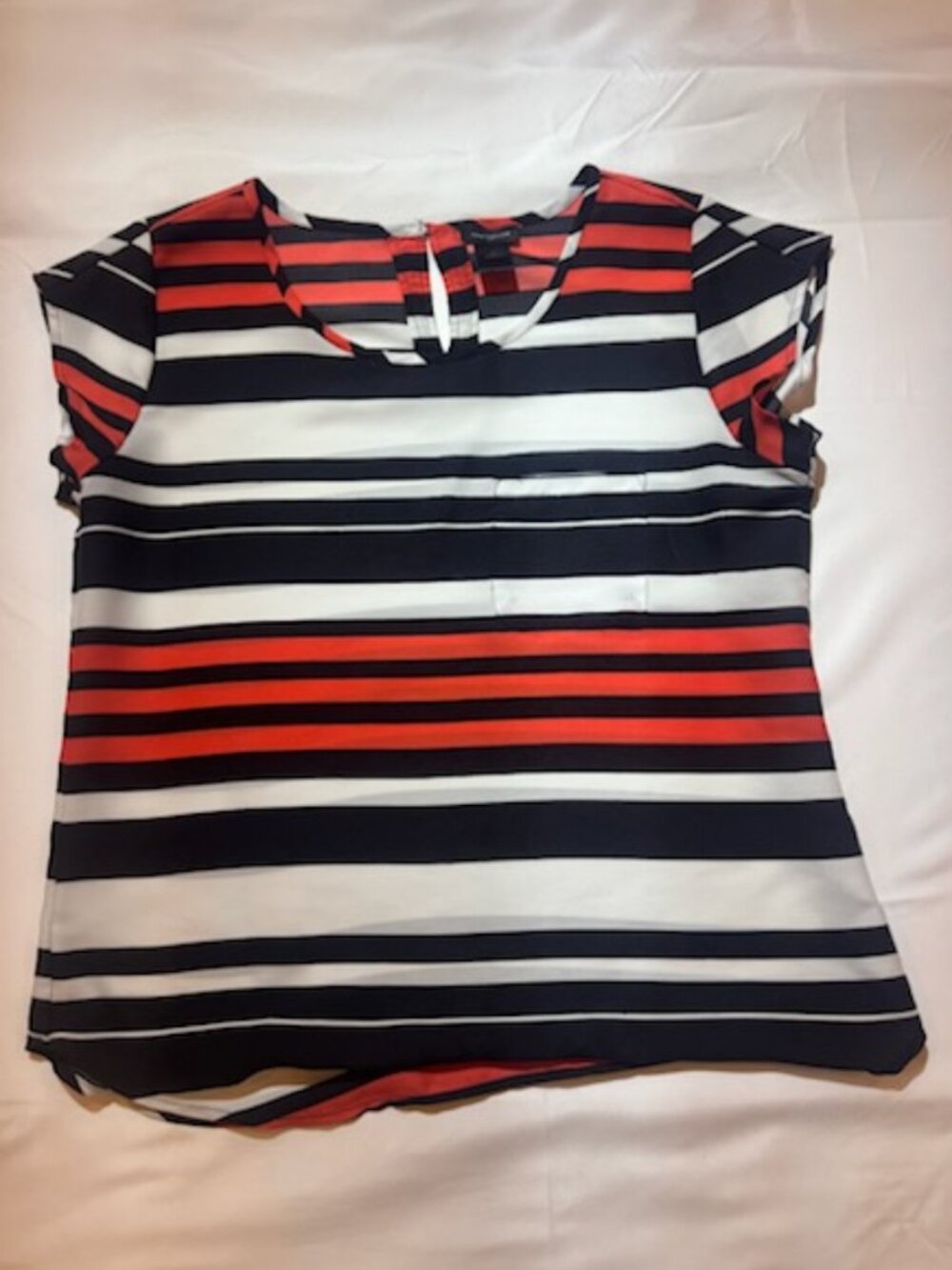 Ann Taylor Black, Orange, and White Striped Shirt